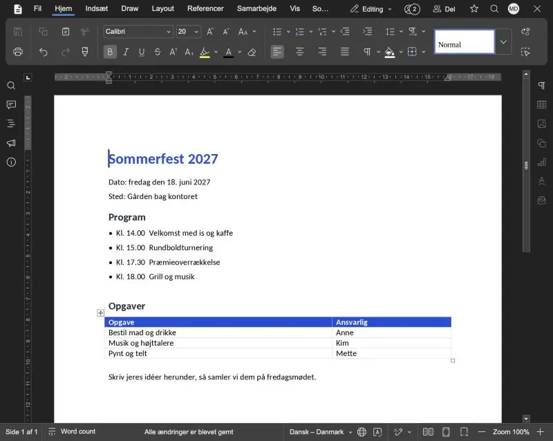 Screenshot of a document open in Euro-Office