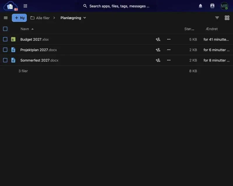 Screenshot of the file sharing view